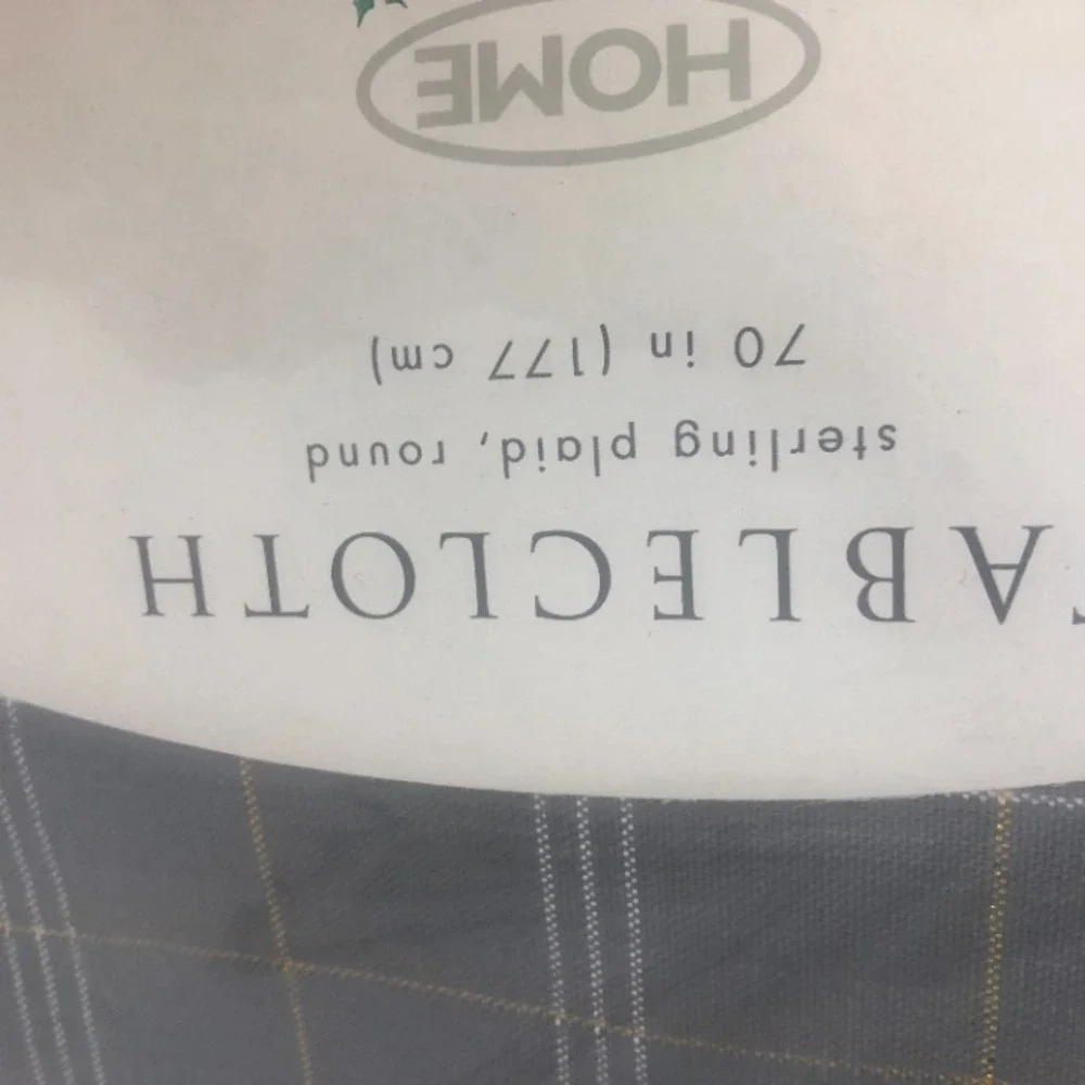 Home for the Holidays Tablecloth Gray w/Gold & Silver Plaid 70